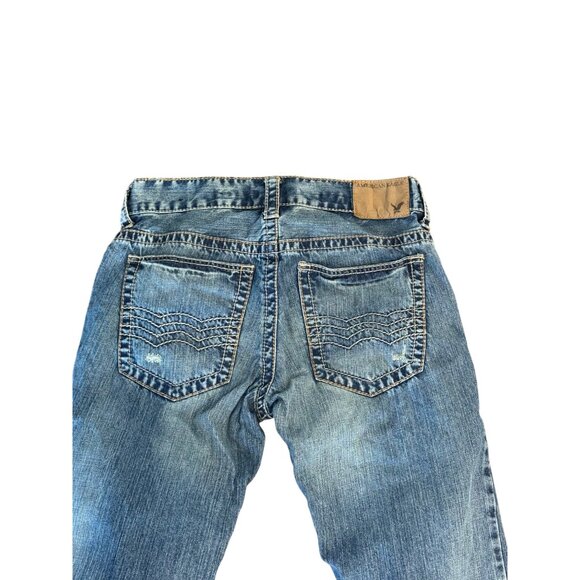 American Eagle Womens Distressed Bootcut Jeans Size 29/32 Blue Cotton - Picture 5 of 5